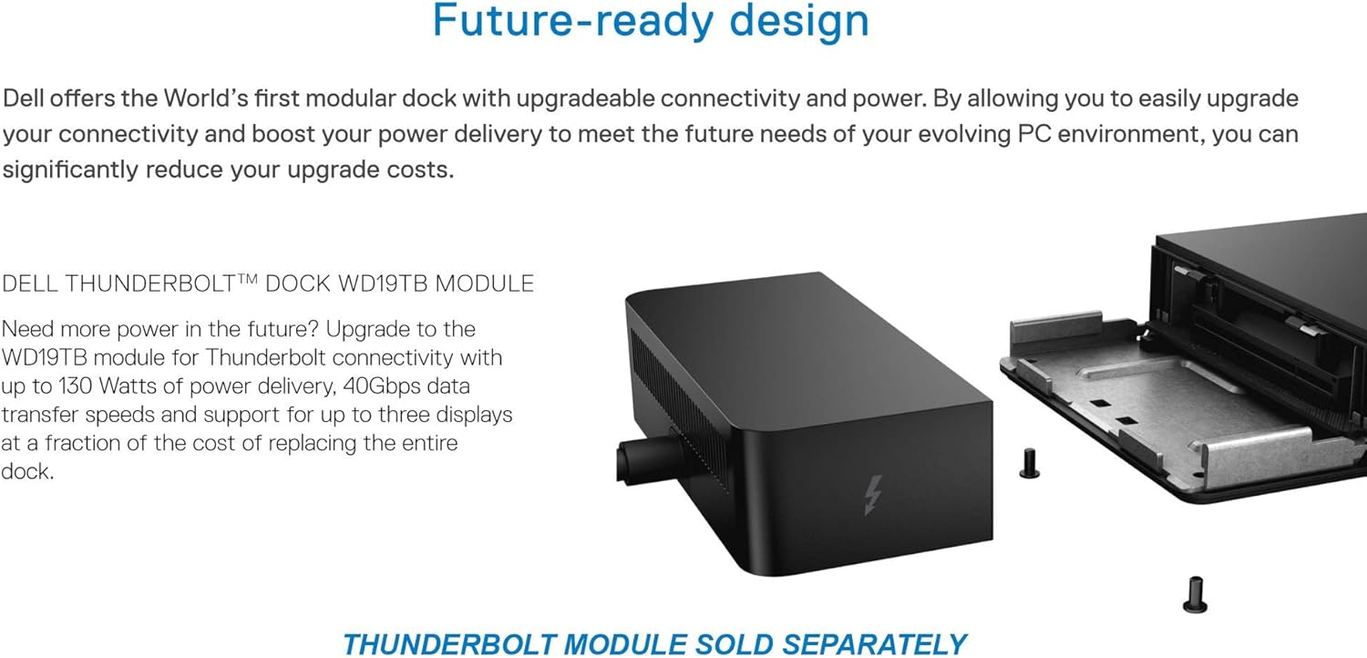 DELL WD19 180W Docking Station (130W Power Delivery) USB-C, HDMI, Dual DisplayPort, Black (Renewed)