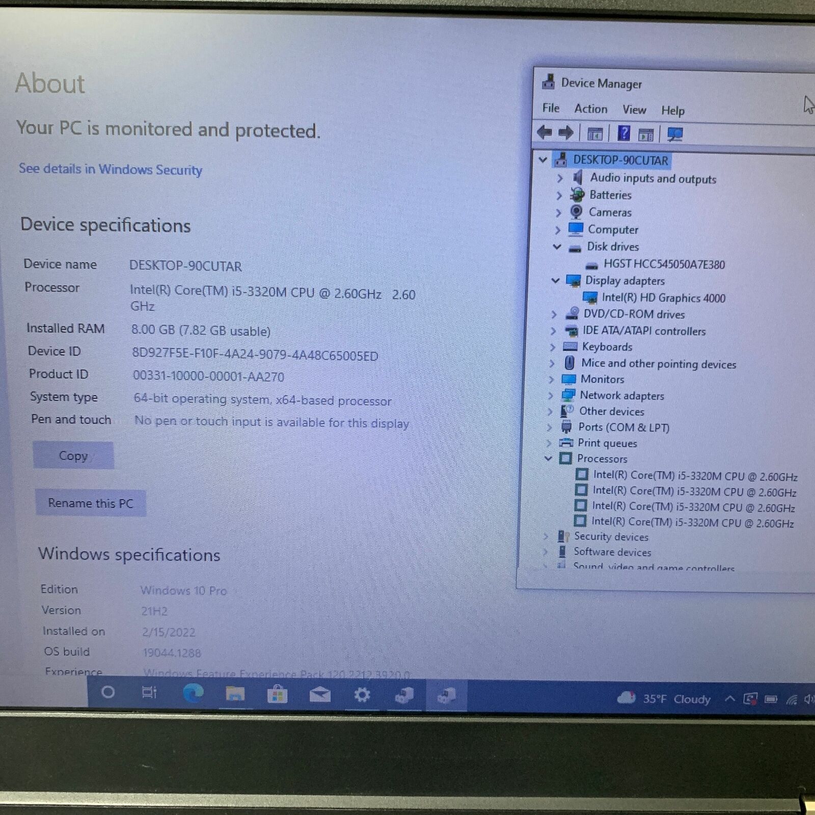 Lenovo ThinkPad T430 i5-3320M 2.60GHz 8GB RAM 500GB HDD Intel HD 4000 Win10 Pro